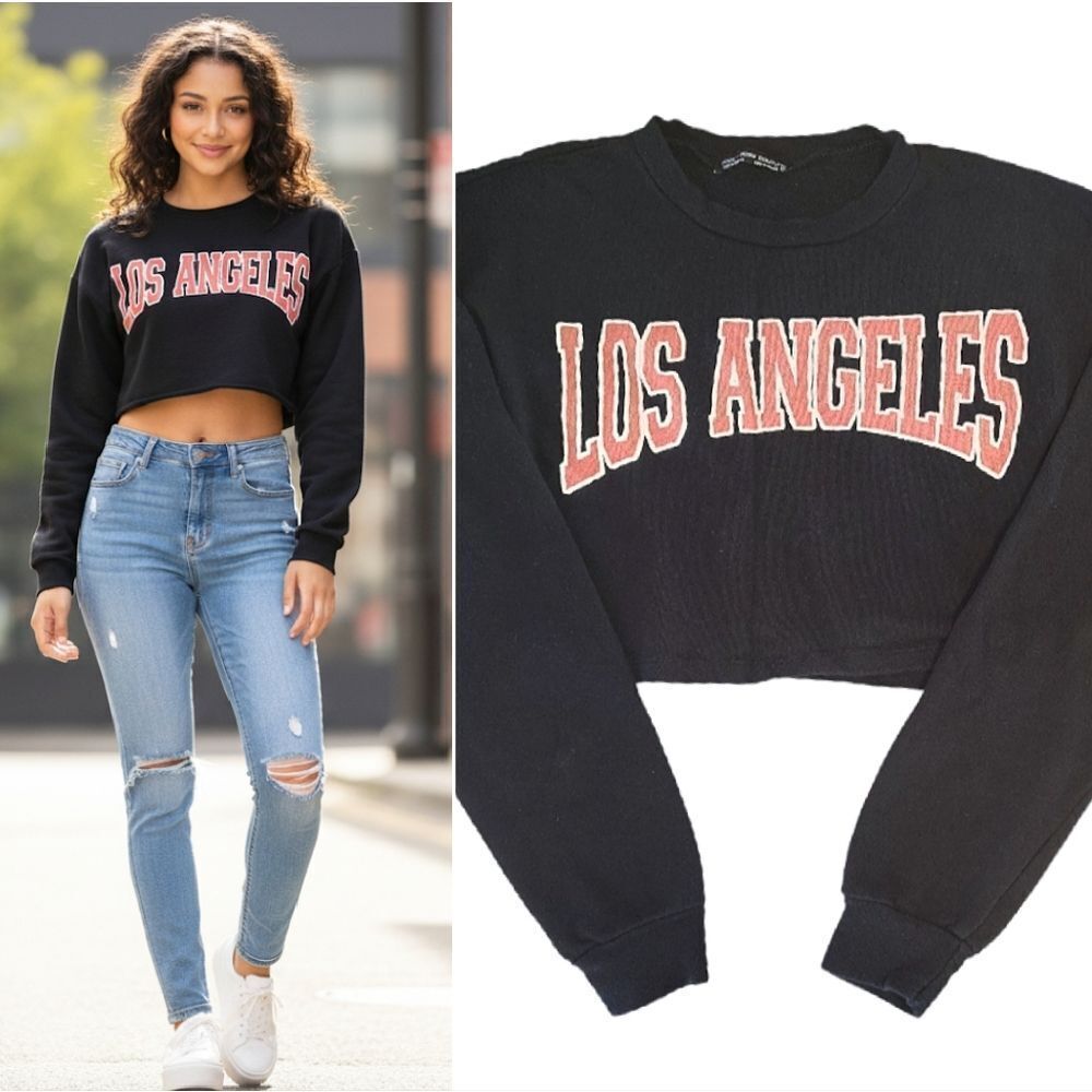 Rock Rose Couture Black Los Angeles Fleece Half Sweatshirt Top Medium
